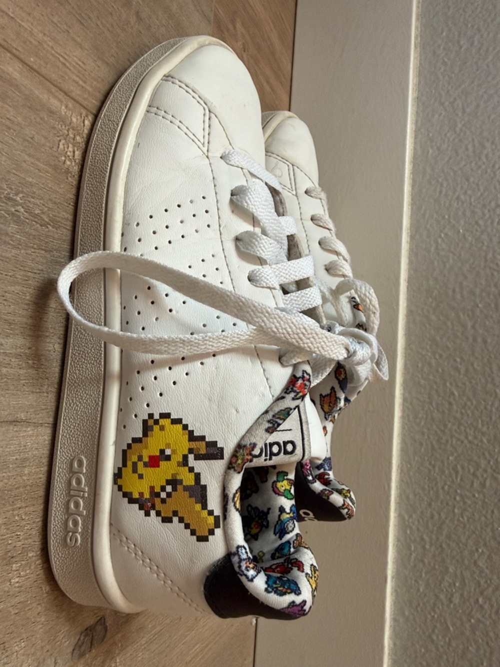 adidas White Kids Sneakers with Yellow Pikachu Accent